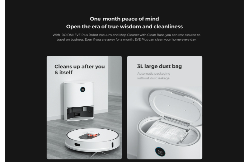 ROIDMI Robot Vacuum and Mop Cleaner with Clean Base EVE Plus Global Version Wholesale