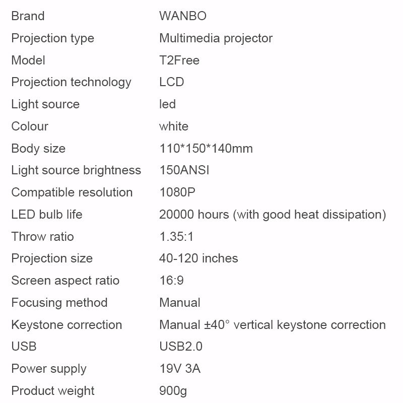 Xiaomi Wanbo Portable Mini Projector T2 Free