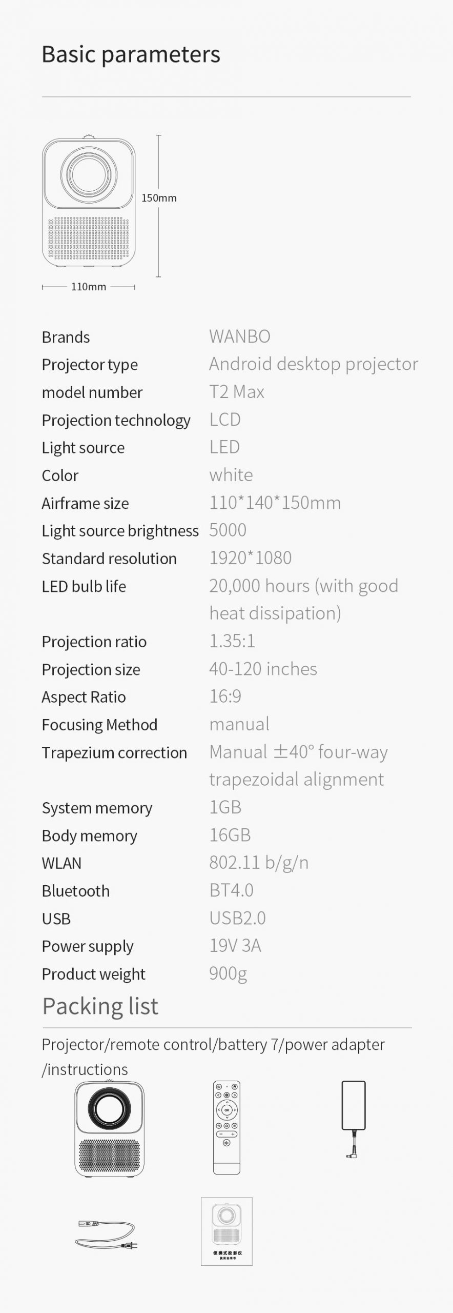 Xiaomi Wanbo Projector T2 Max 1080P wholesale